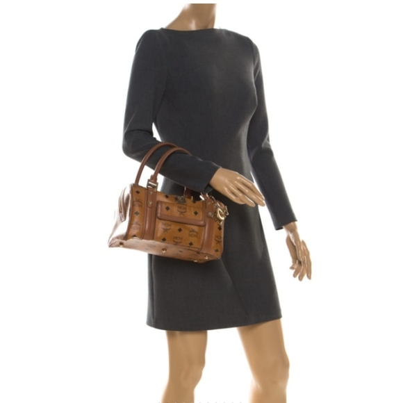 Authentic MCM Cognac Visetos Leather Boston Bag - Picture 11 of 11